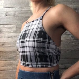 LA Hearts Plaid Halter Tank Top